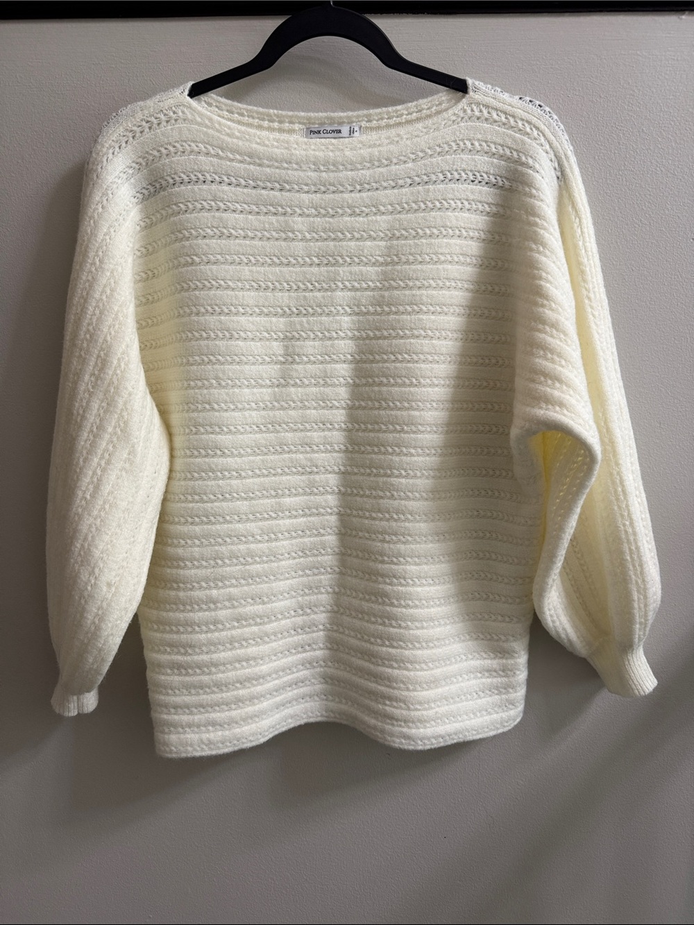 Pink Clover Cream Textured Boatneck Sweater